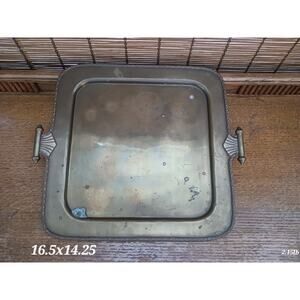 Vintage Square Brass serving tray with handles Made in India